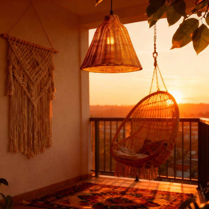 Natural Rattan Woven Pendant Light Handmade Bell Hanging Lamp for Restaurant Cafe Dining Living Room Warm Diffused Lighting