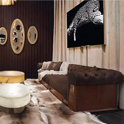 Luxury 3-seater Italian Leather Sofa Set High-end Upholstered Sofa Living Room Available in Fabric Wooden Velvet Polyurethane