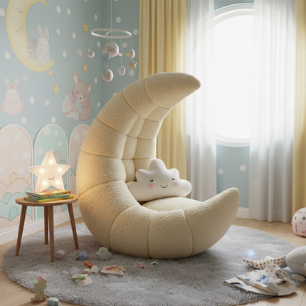 Cream Moon Lazy Sofa Chair Modern Leisure Single Chair for Living Room Office Balcony Simple Design Comfortable Recliner