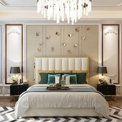 Luxuriöses, modernes Schlafzimmer-Set mit Massivholzrahmen (Queen-Size) und Lederbezug 