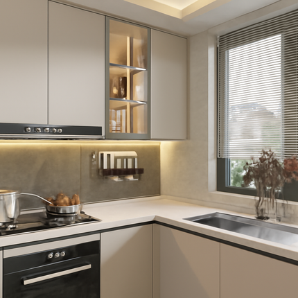 Modern Design Modular Kitchen Cabinets Set with Artificial Marble Countertop Resin Components Drawer Baskets-Complete