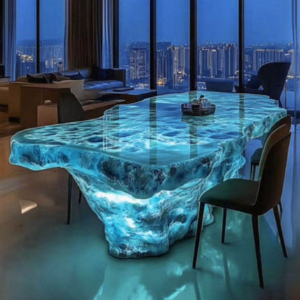 Modern Light Luxury Transparent Resin Desk Square Bar Table Crystal Like Art Furniture Glowing Island Counter