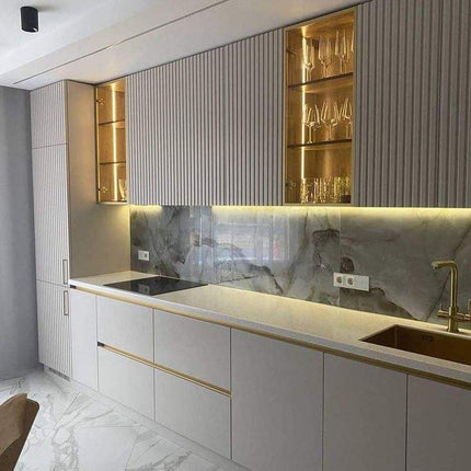 Customized Wood Veneer Redeed Modern Design Kitchen Cabinet With Island Elegant High Quality Graceful Furniture Accessories