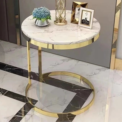 Living Room Gold Side Table Electroplated White Sintered Stone on top Stainless Steel