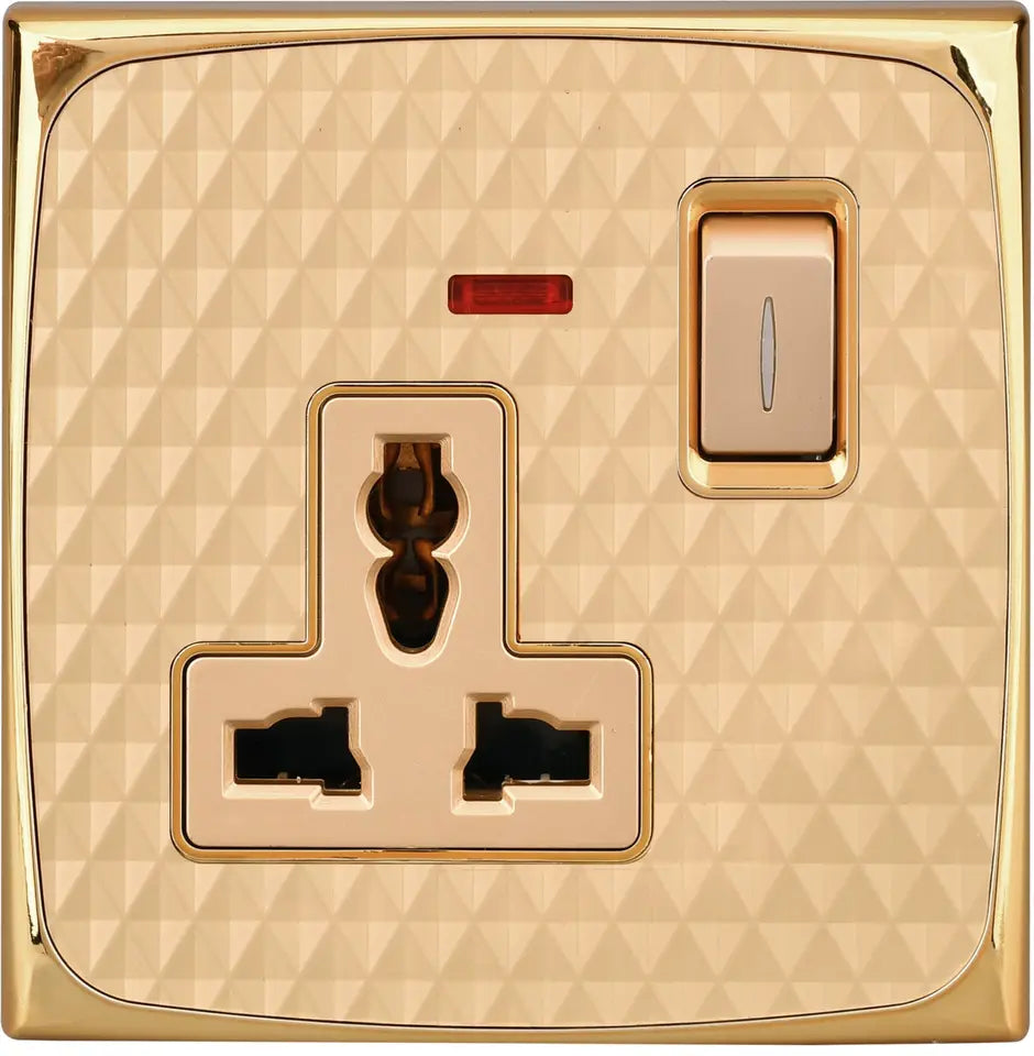 UK Socket Gold Edition 1Way Socket Acrylic Gold with Led Light