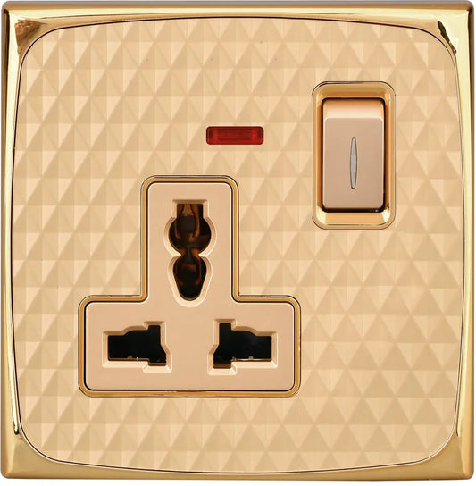UK Socket Gold Edition 1Way Socket Acrylic Gold with Led Light