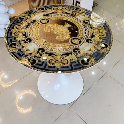 Italian design modern shiny gold round coffee table slate mirror tempered glass top luxury center coffee table