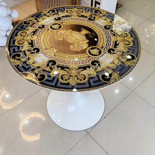 Italian design modern shiny gold round coffee table slate mirror tempered glass top luxury center coffee table