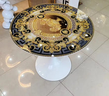 Load image into Gallery viewer, Italian design modern shiny gold round coffee table slate mirror tempered glass top luxury center coffee table
