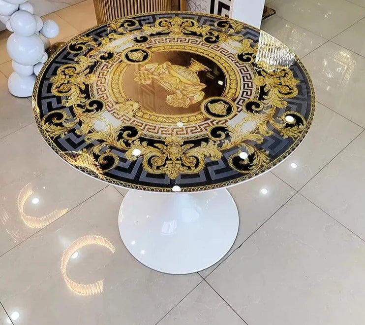 Italian design modern shiny gold round coffee table slate mirror tempered glass top luxury center coffee table