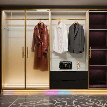 Aluminum Glass Front Wardrobe Cabinet Profile Frame for Bedroom Storage Closet with Display Doors