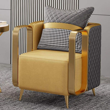 Modern Luxury Single Armchair with Gold Metal Frame and Fabric for Apartment and Hotel Lobby Use