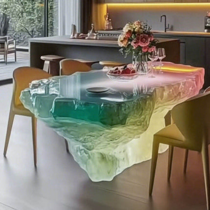 Modern Light Luxury Transparent Resin Desk Square Bar Table Crystal Like Art Furniture Glowing Island Counter