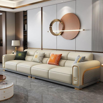 Italian Luxury Straight-row Leather Sofa Set Modern American-style Living Room High-end Sponge Filled