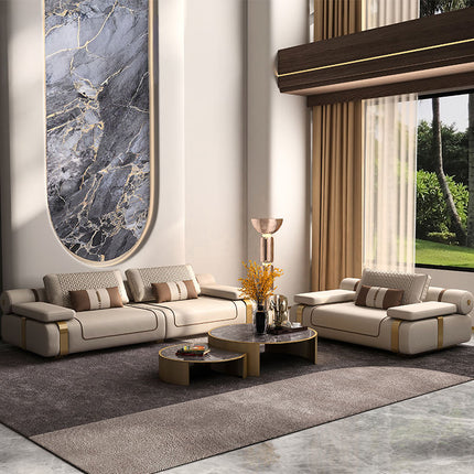 Light Luxury Modern Genuine Leather Three Seat Sofa for Living Room