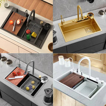 Lade das Bild in den Galerie-Viewer, Gold Stainless Steel 304 Rainfall Faucet Above Counter Sink  Multifunctional Kitchen Sinks
