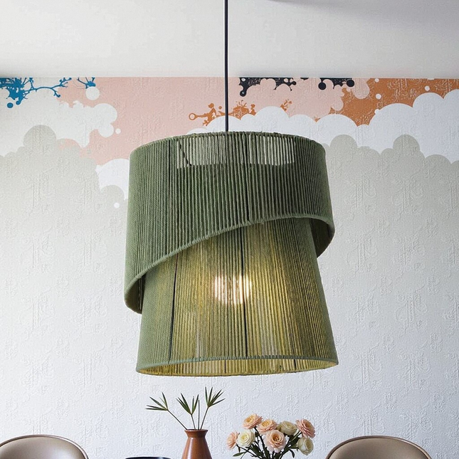 Nordic Industrial Paper Rope Pendant Light Retro Hand Made Cylinder Shade Hanging Lamp for Living Room Bedroom Loft Coffee Shop