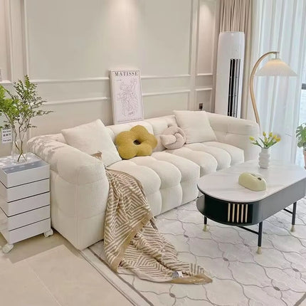 Customized Size Modern Simple Nordic Straight Line Sofa French Cream Lamb Fleece Fabric Sponge Living Room Small Furniture