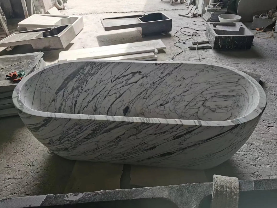 Freestanding White Marble Bathtub Bathroom Natural Stone Bath Tub