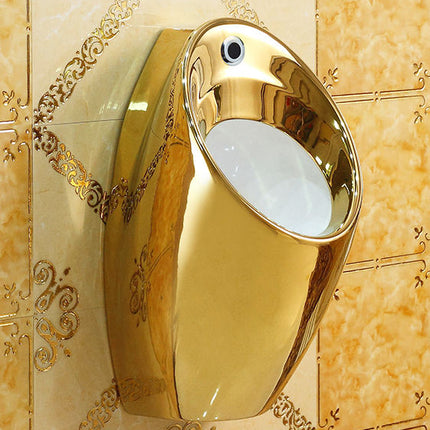 Luxury Sanitary Wares Plated Ceramic Auto Flush Sensor Gold and Silver Color Pissing Urinal for Hotel