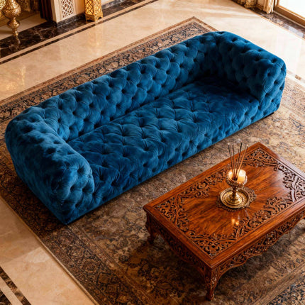 Velvet Sofa Chesterfield Lounge Sofas Set With Diamond Button in Living Room Furniture Luxury Couch