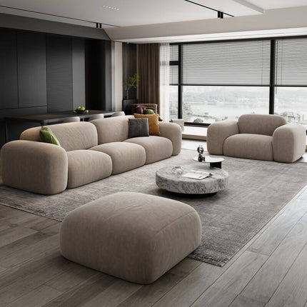 Italian Minimalist Matte Velvet Cat Scratch Fabric Modern Wabi-sabi Style Corner 3-Seat Multi-Seat Straight Sofa Latex