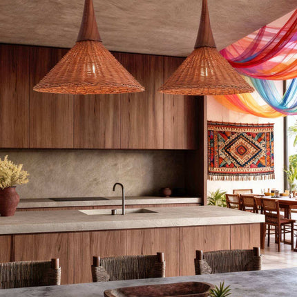Wabi-sabi Style Rattan Chandelier Modern Restaurant Kitchen bar Decoration Island Living Room Bedroom Hanging LED Pendant Lamp