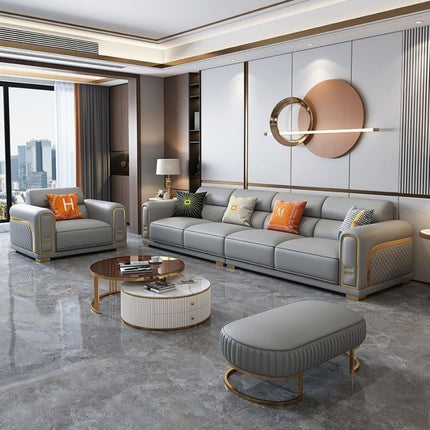 Italian Luxury Straight-row Leather Sofa Set Modern American-style Living Room High-end Sponge Filled