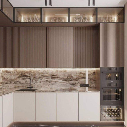 Customized Wood Veneer Redeed Modern Design Kitchen Cabinet With Island Elegant High Quality Graceful Furniture Accessories