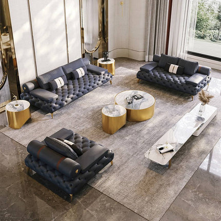 Luxury High-end Leather Chesterfield Sofa Set for Living Room Furniture