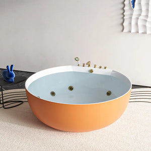 Round Stone Bathtub Solid Surface Freestanding Massage SPA Bathtub