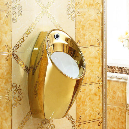 Luxury Sanitary Wares Plated Ceramic Auto Flush Sensor Gold and Silver Color Pissing Urinal for Hotel