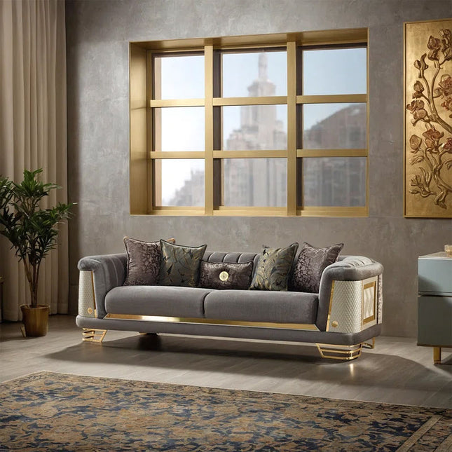 Furniture Velvet Upholstered Living Room Sofa Set Stainless Steel Sofa Leg Chesterfield Couch Set Furniture