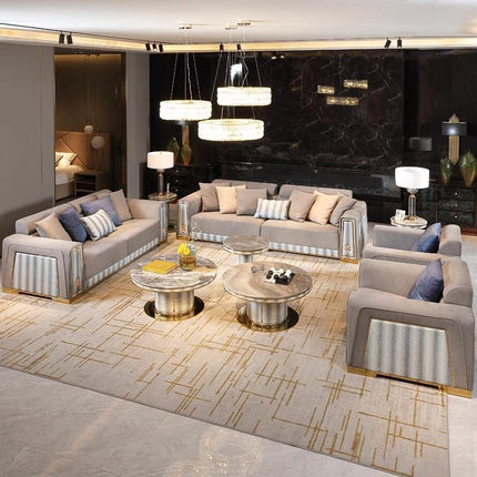 Italian Style Luxury Snake Leather Sofa Villa Modern Living Room Fabric Velvet Button Tufted Sofa Sets