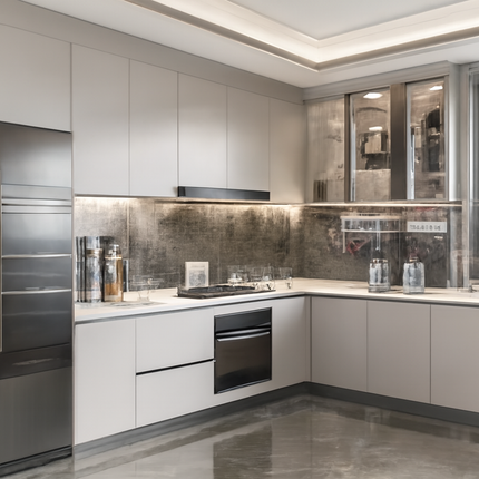 Modern Design Modular Kitchen Cabinets Set with Artificial Marble Countertop Resin Components Drawer Baskets-Complete
