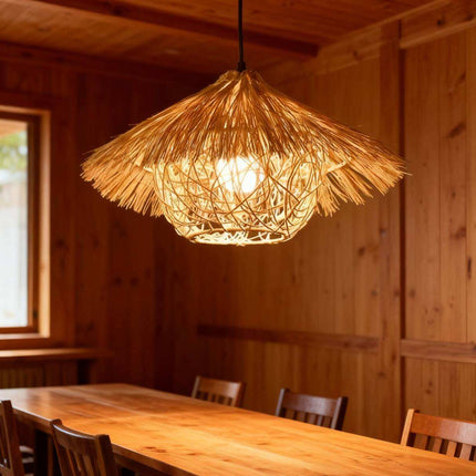 Rattan Pendant Light Living Room Industrial Handwoven Wicker Chandelier Natural Texture Indoor Hanging Lighting for Hotel Cafe
