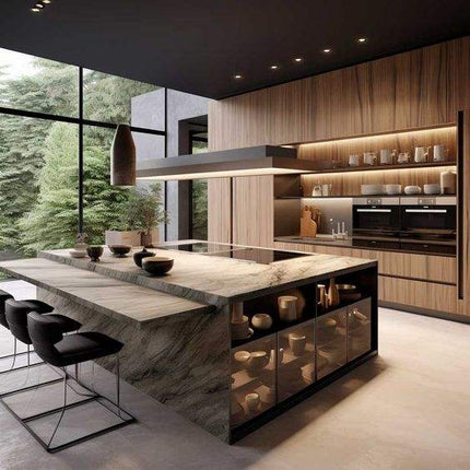 Modern Apartment Luxury Pantry Kitchen Living Room Wood LED Marble Bench Top Accessories Wine Furniture Cabinets Set Designs