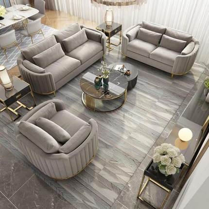 Luxury Living Room Furniture Home Lounge Italian Modern Fabric Velvet Sofa Set Furniture Metal Frame Couch for Villa