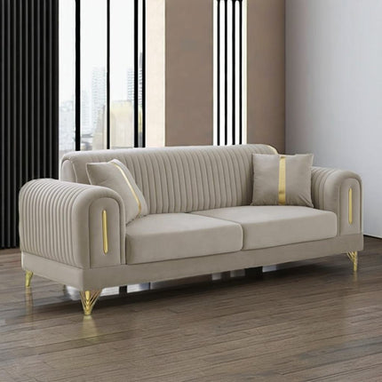 Luxury Nordic Light Luxury Square Gold Steel Sofa Set New Design Modern 3-Seat Velvet Sofa for Living Room Villa