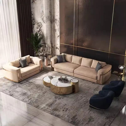 Italian-style Light-luxury Modern Minimalist Genuine Leather Sofa Set Matte Fabric New Style Large Homes Villas Wood Sponge
