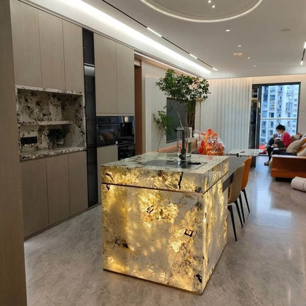 Custom Nature Onyx Marble Table Jade Luxury Crystal Table Furniture Elegant Premium Stone Furniture Kitchen Island