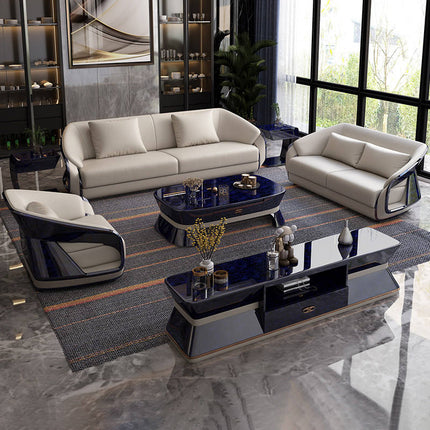 Genuine Leather Convertible Sofa Set with Sponge Filling Luxury Modern High-End Living Room Furniture