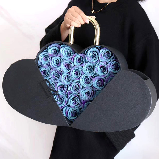 Ecuadorian Preserved Roses in Heart Shape Hand Bag Valentines Day Gift Ideas 2 TO 3 Years Lifespan