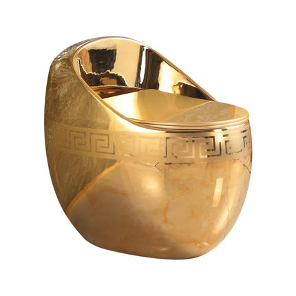 Luxury Style Gold Black Color One Pieces Toilet Ceramic Golden Embossed Commode Modern Bathroom Egg Shaped Toilet