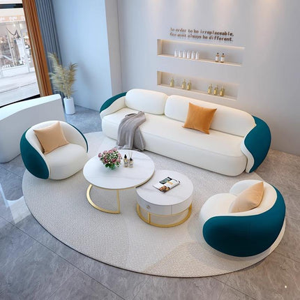 Modern Two Tone Upholstered Sofa Set With Accent Armchairs And Round Coffee Tables For Living Room Furniture