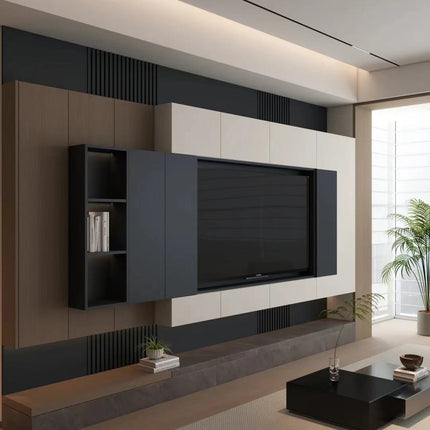 Solid Wood TV Stand Full Wall Background Storage Integrated Cabinet Glass Table for Living Room Viewing