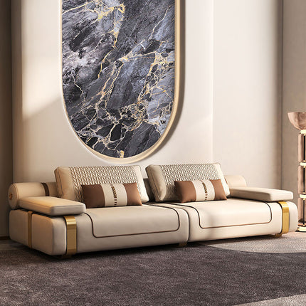 Light Luxury Modern Genuine Leather Three Seat Sofa for Living Room