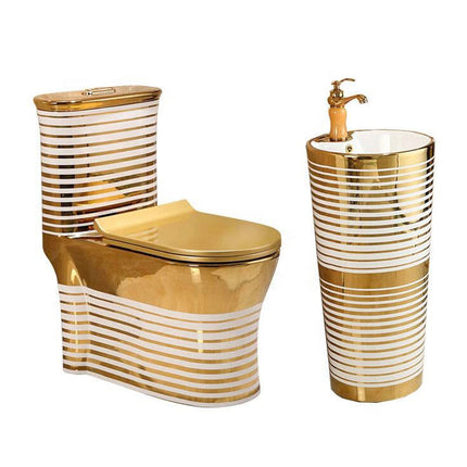 Luxury Sanitary Ware Golden Color Toilet Bowl Wc Ceramic One Piece Toilet Set With Pedestal Basin for Bathroom