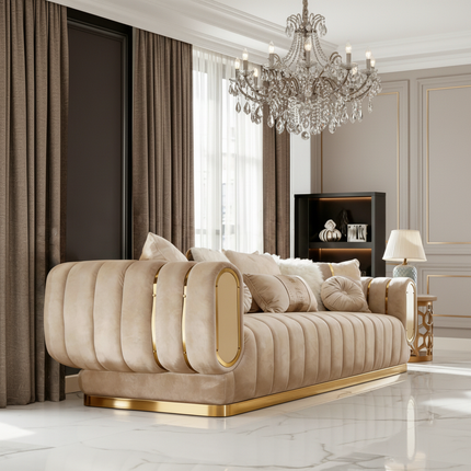 Luxury Velvet Sectional Sofa Stainless Steel Comfortable Living Room Couch for Apartment Home Hotel Mall Sponge