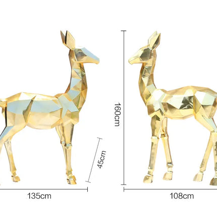 Cerf de Noël géométrique illuminé en fibre de verre dorée 